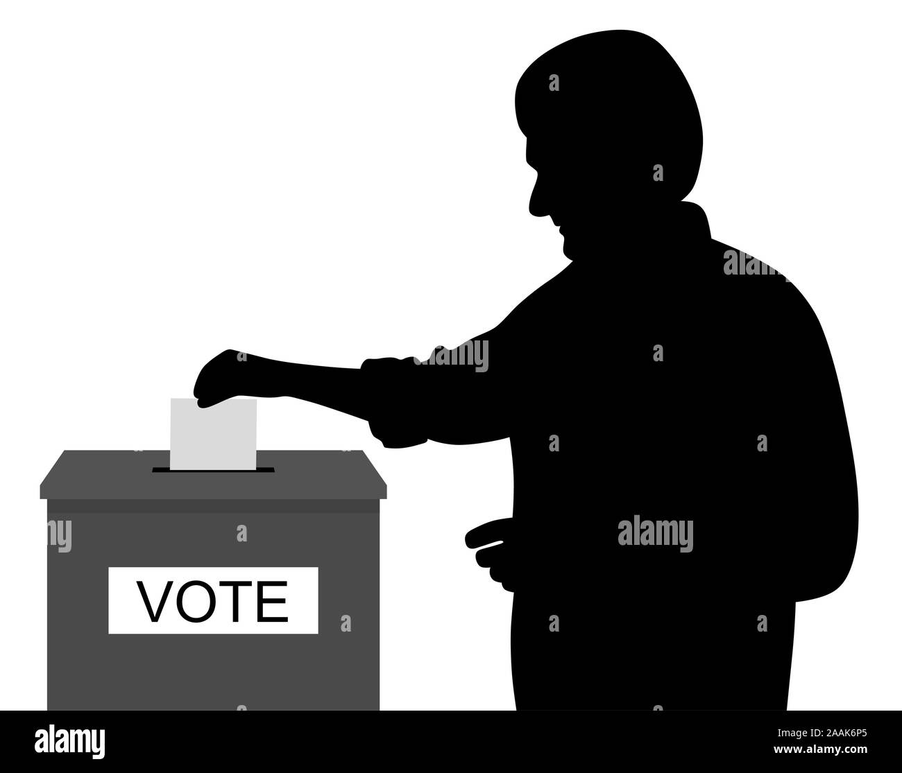 L'uomo elettore scrutinio mettendo la carta di voto nelle urne Illustrazione Vettoriale