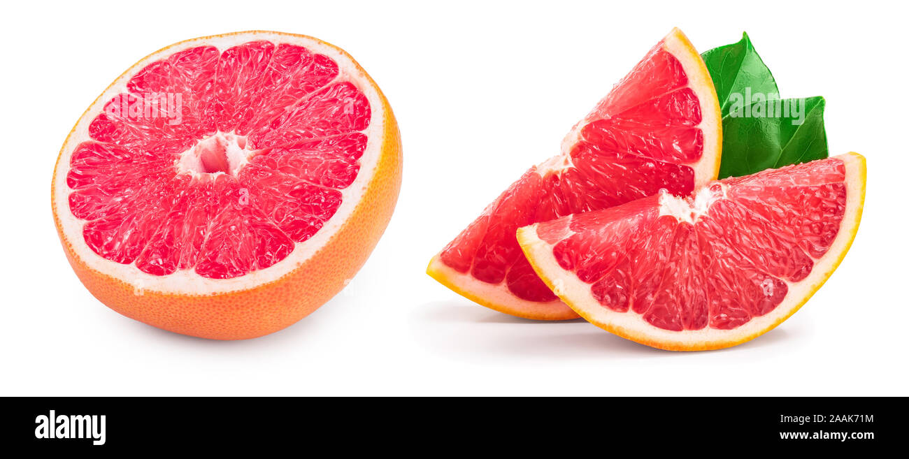 Pompelmo metà isolato su sfondo bianco vicino. Foto Stock