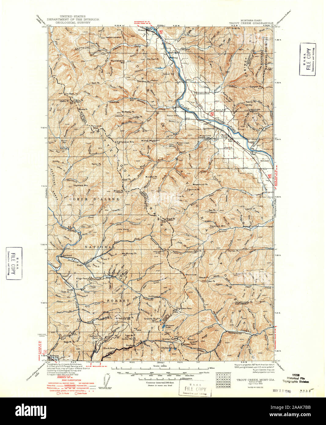 USGS TOPO Map Montana MT Trout Creek 268646 1935 125000 Restauro geo Foto Stock