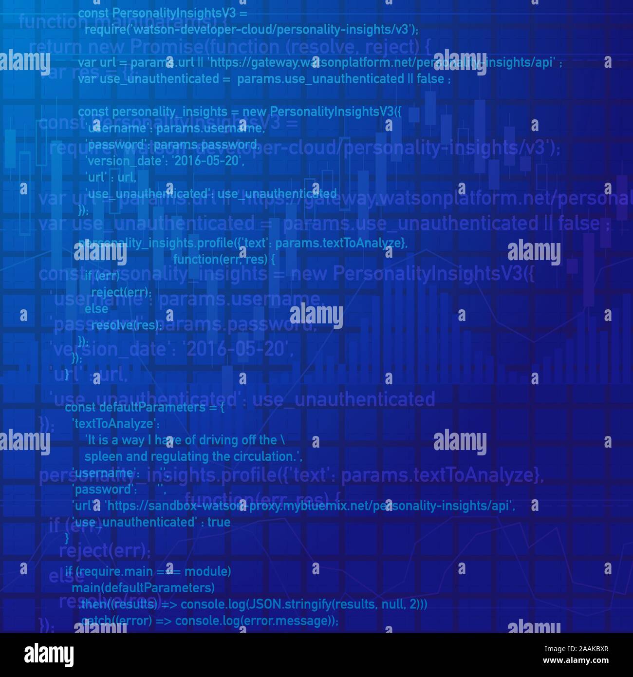 Blu sfondo astratto con digital codice di programma Illustrazione Vettoriale