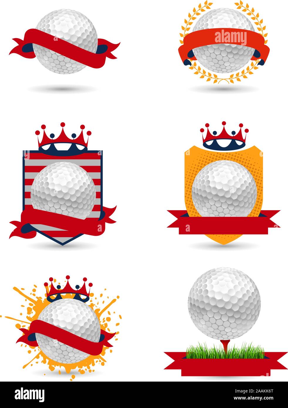Molto divertente da utilizzare set di golf gli emblemi e i simboli contenenti colori americana e palline da golf. Illustrazione Vettoriale