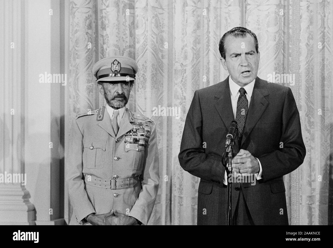 L'imperatore Haile Selassie & U.S. Il presidente Richard Nixon, alla Casa Bianca di Washington, D.C., USA, fotografia di Marion S. Trikosko, 1 Luglio 1969 Foto Stock