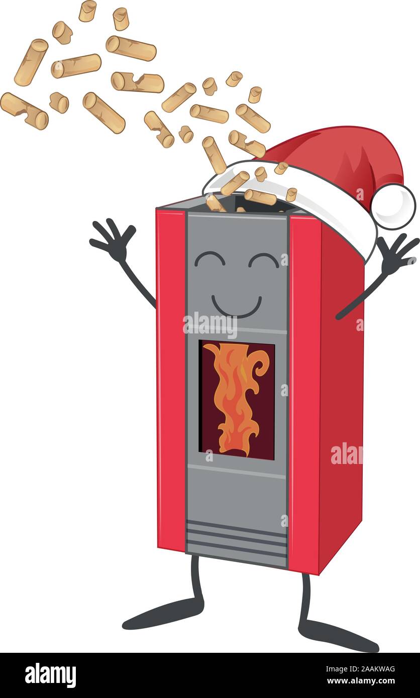 Legno Stufa a pellet cartoon con Santa Claus hat Illustrazione Vettoriale