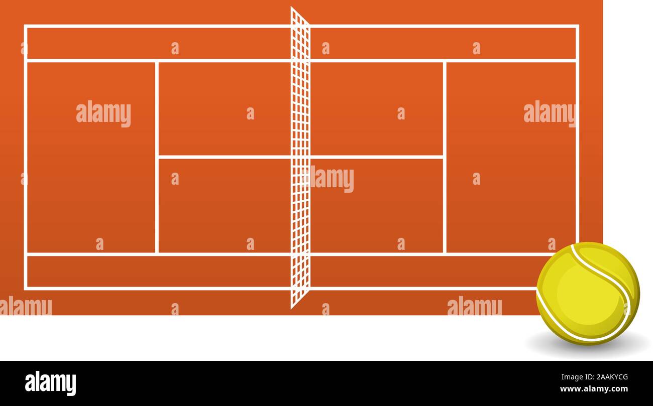 Campo da tennis Campo di polvere di mattoni stadium con sfera illustrazione vettoriale. Illustrazione Vettoriale