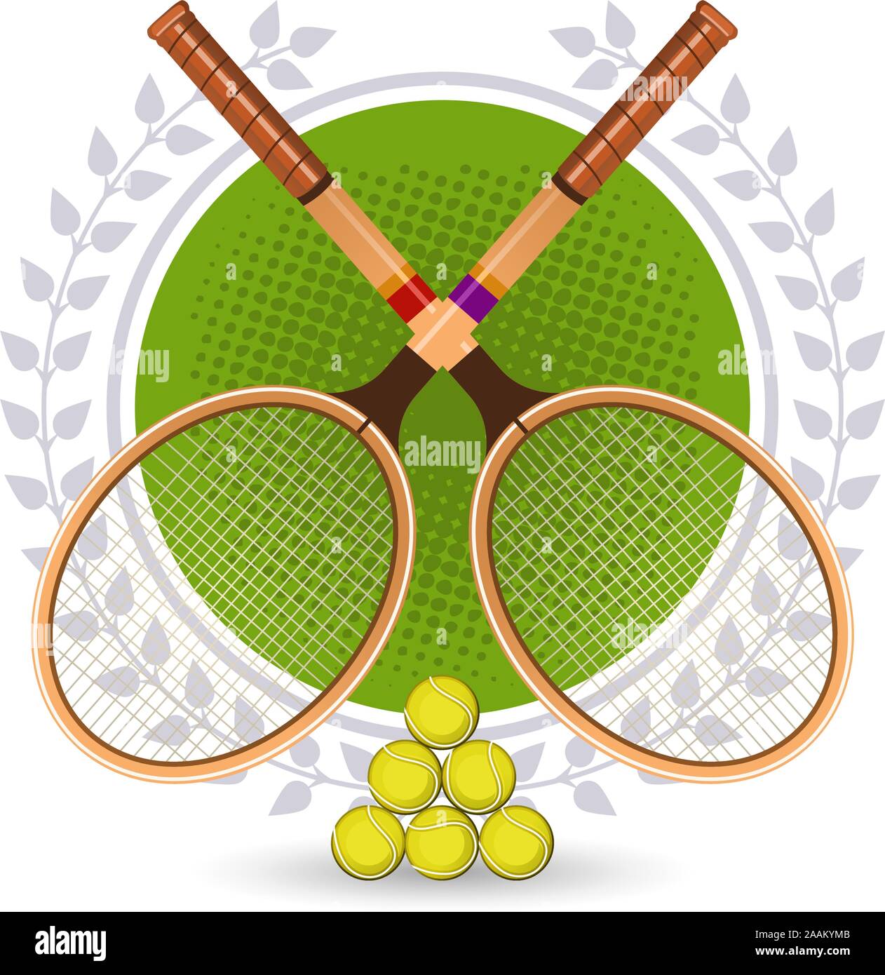Retrò Tennis Set Emblema con racchette e corona di alloro illustrazione vettoriale. Illustrazione Vettoriale