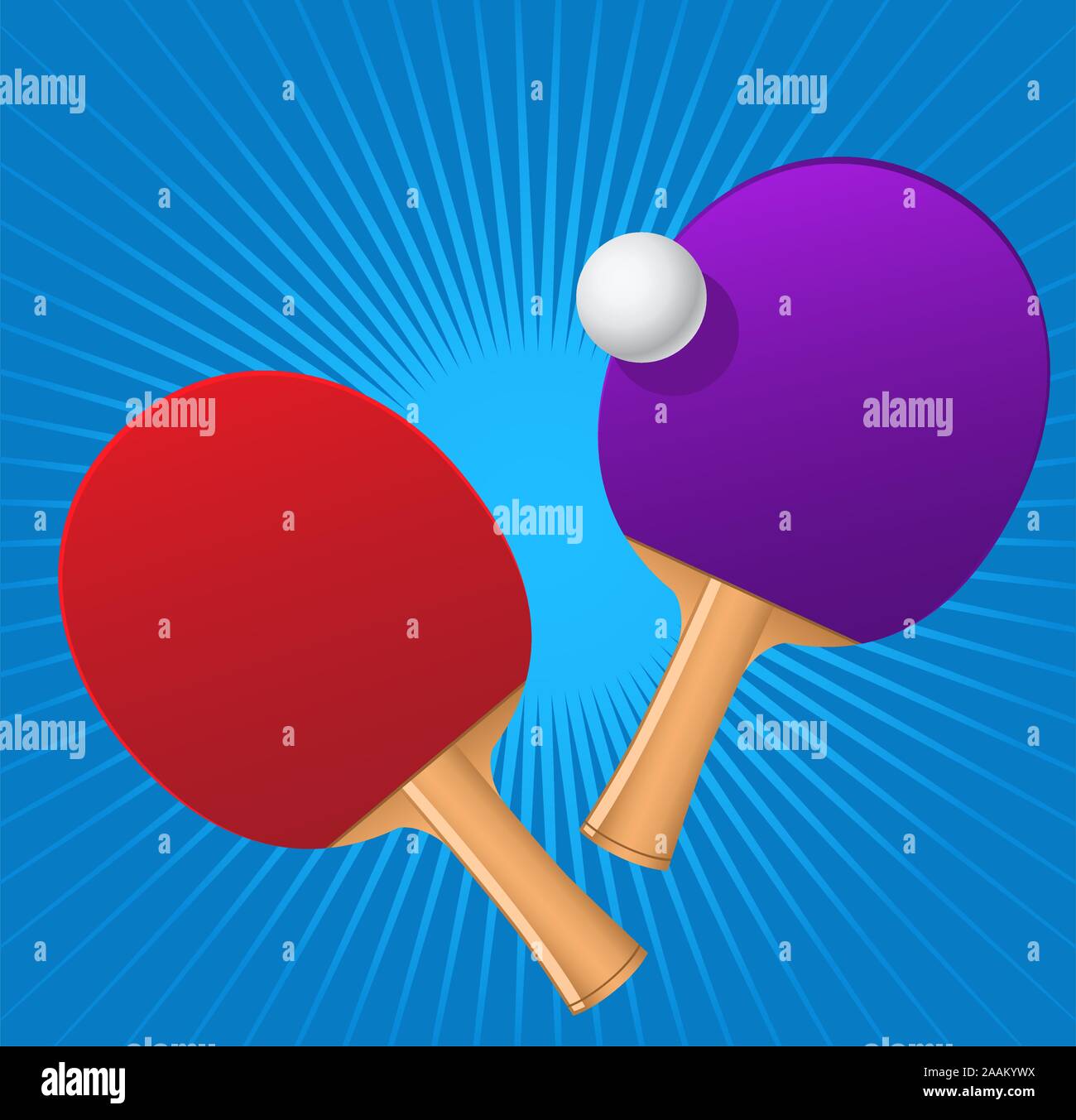 Ping pong di rosso e di blu racchette con sfera di gioco illustrazione vettoriale. Illustrazione Vettoriale