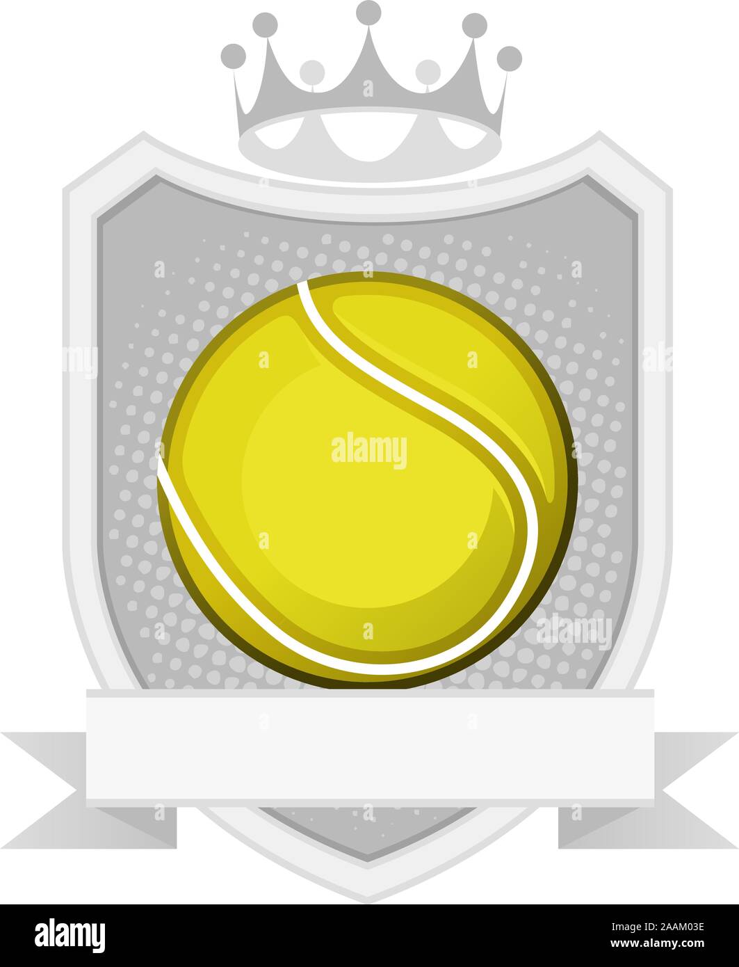 Giallo Sport palla da tennis attrezzature emblema con la corona e il badge illustrazione vettoriale. Illustrazione Vettoriale