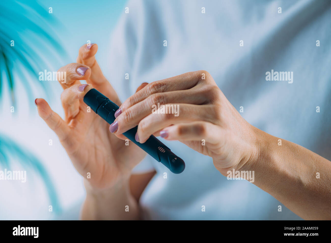 Il livello di glucosio nel sangue il test. Foto Stock