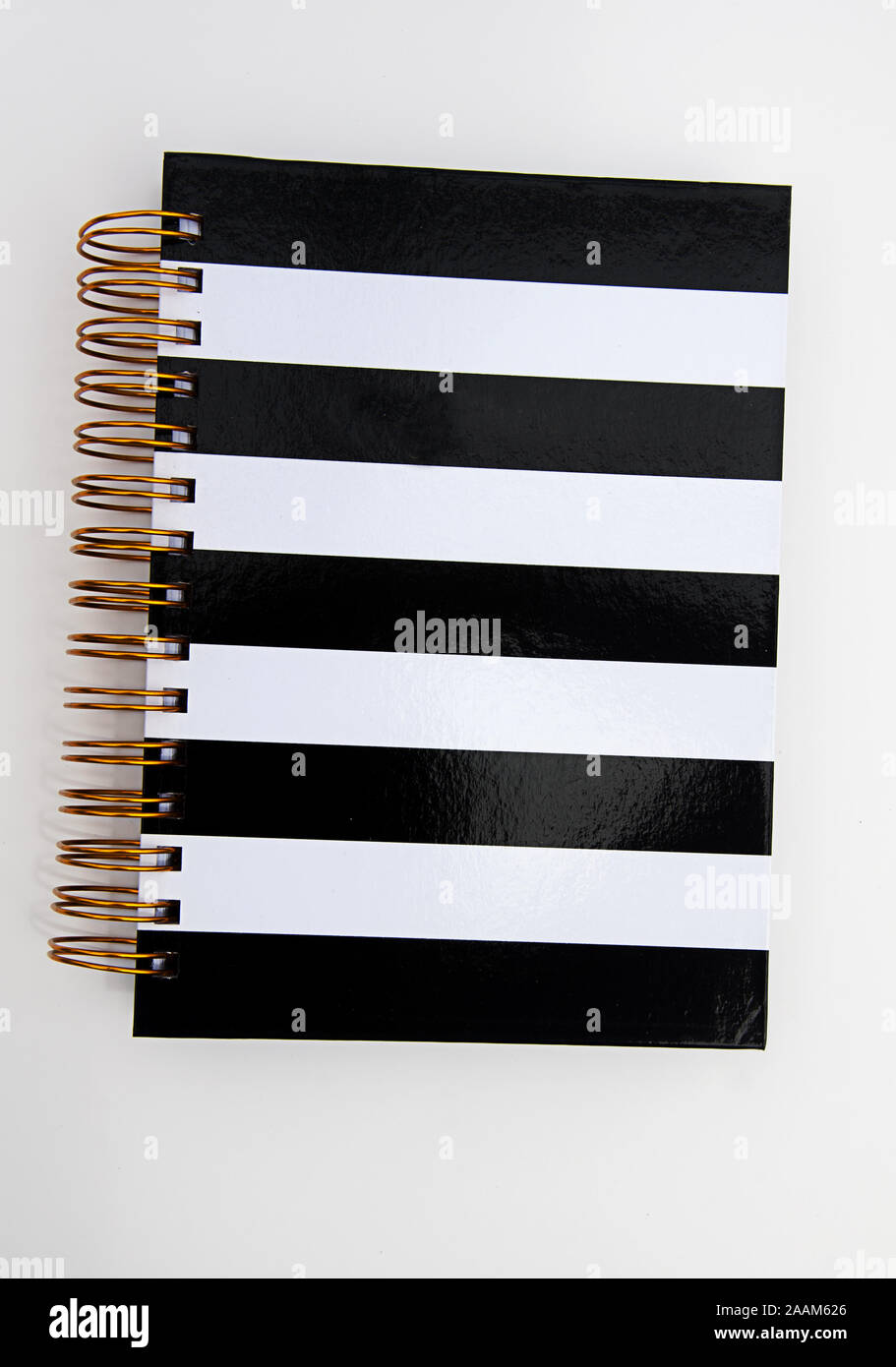 Bianco e nero a strisce ufficiale isolata su uno sfondo luminoso. Il libro è legato con rame fili colorati. Utilizzare come un mockup per i tuoi progetti. Foto Stock
