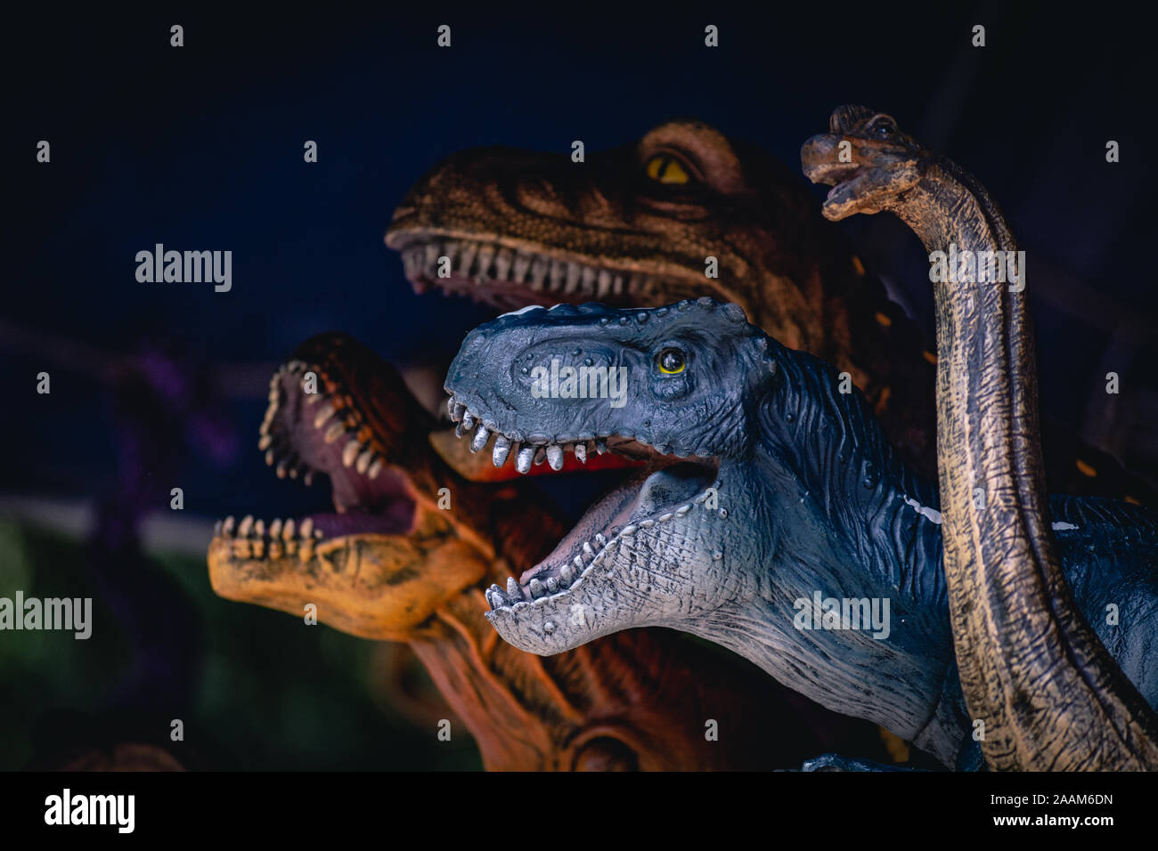 Adirato contro i dinosauri nel parco Foto Stock