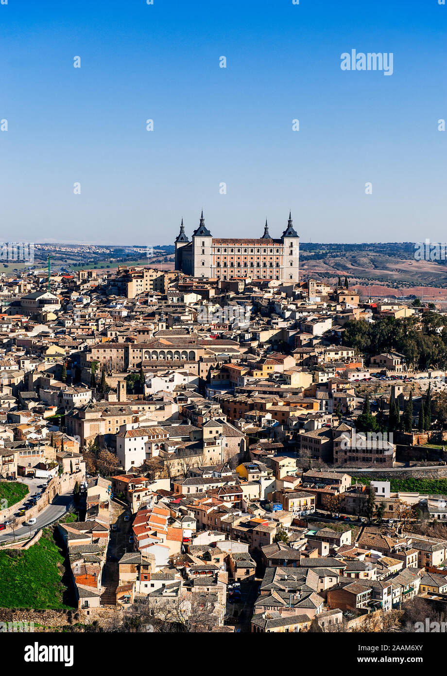Paesaggio urbano e Alcazar, Toledo, Spagna. Foto Stock