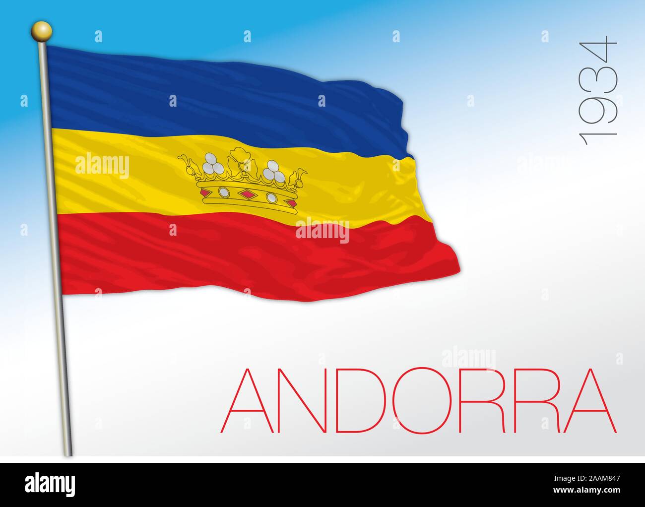 Andorra storica bandiera, 1934, paese europeo Illustrazione Vettoriale