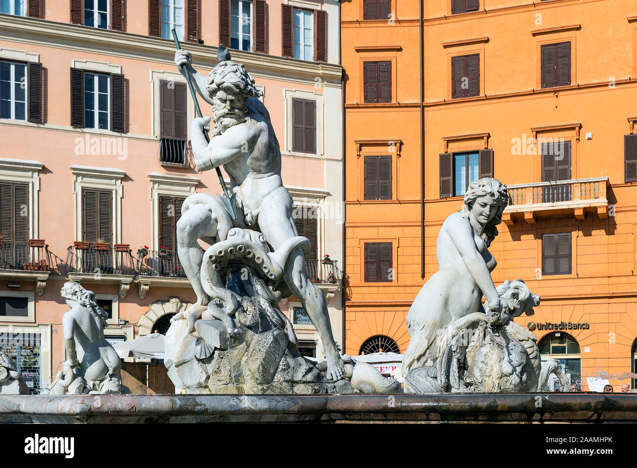 Fontana del Nettuno Piazza Navona, Roma, Italia. Foto Stock