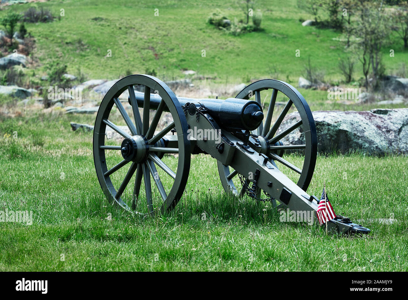 Il cannone sul campo di battaglia di Gettysburg National Military Park, Pennsylvania, STATI UNITI D'AMERICA Foto Stock