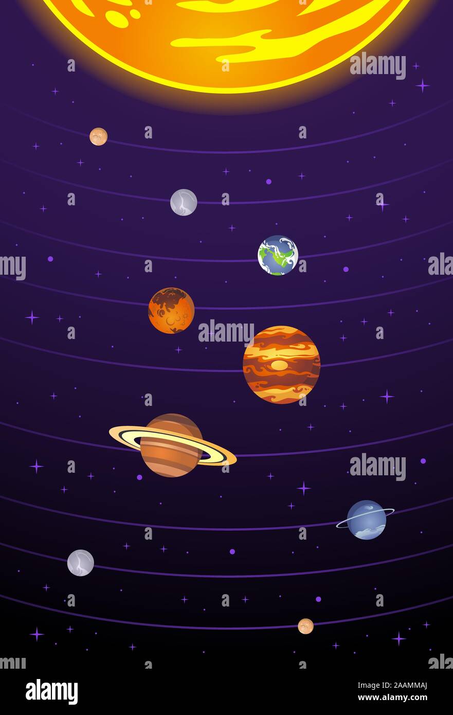 Sistema solare pianeti cartoon illustrazione Illustrazione Vettoriale