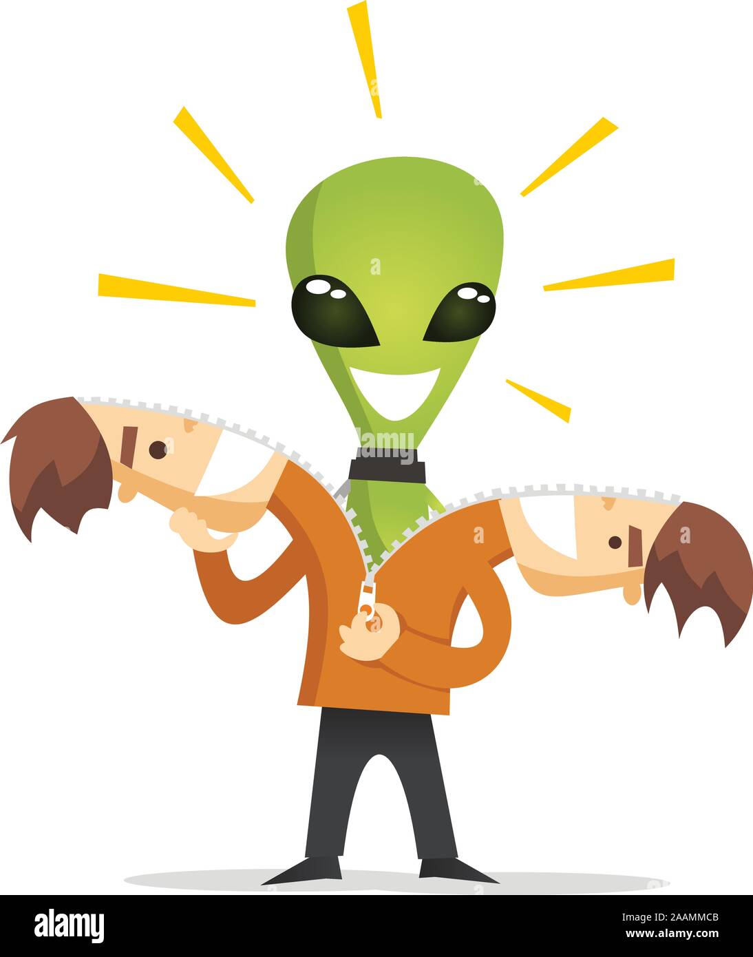 Alien in costume umano cartoon illustrazione Illustrazione Vettoriale