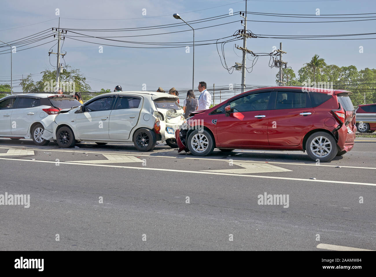 Incidente di auto, collisione del veicolo, Multi car collision, Thailandia, Sud-est asiatico Foto Stock