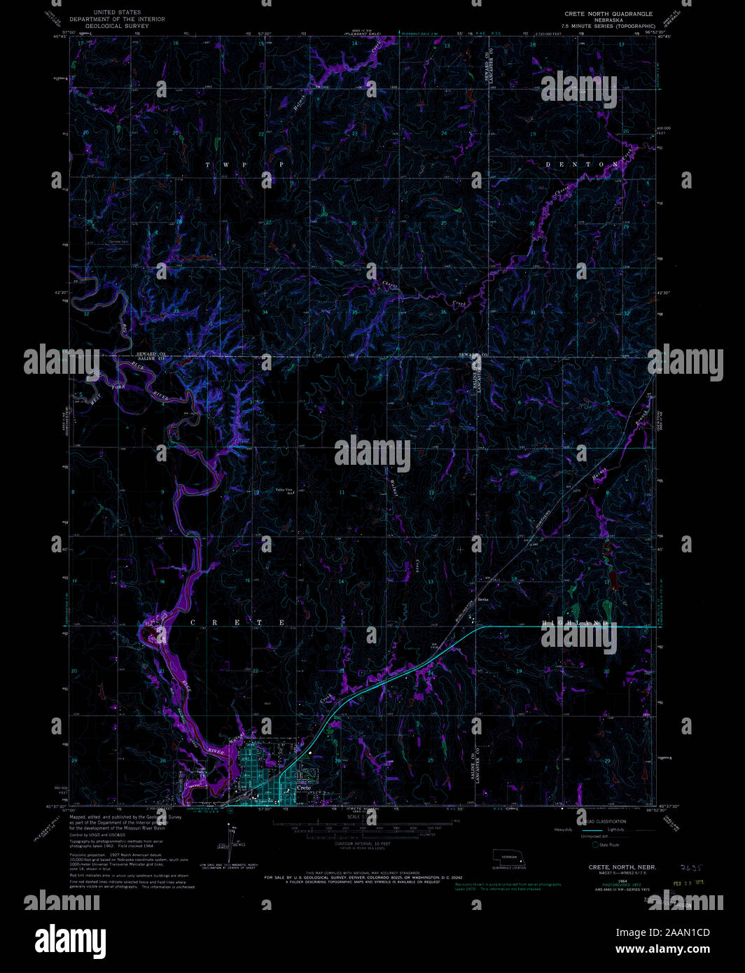 USGS TOPO Map Nebraska NE Creta Nord 316101 1964 24000 Restauro invertito Foto Stock