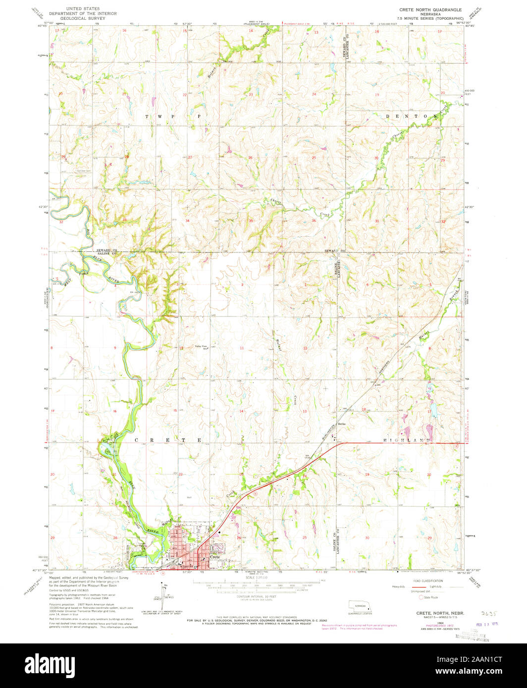USGS TOPO Map Nebraska NE Creta Nord 316101 1964 24000 Restauro Foto Stock