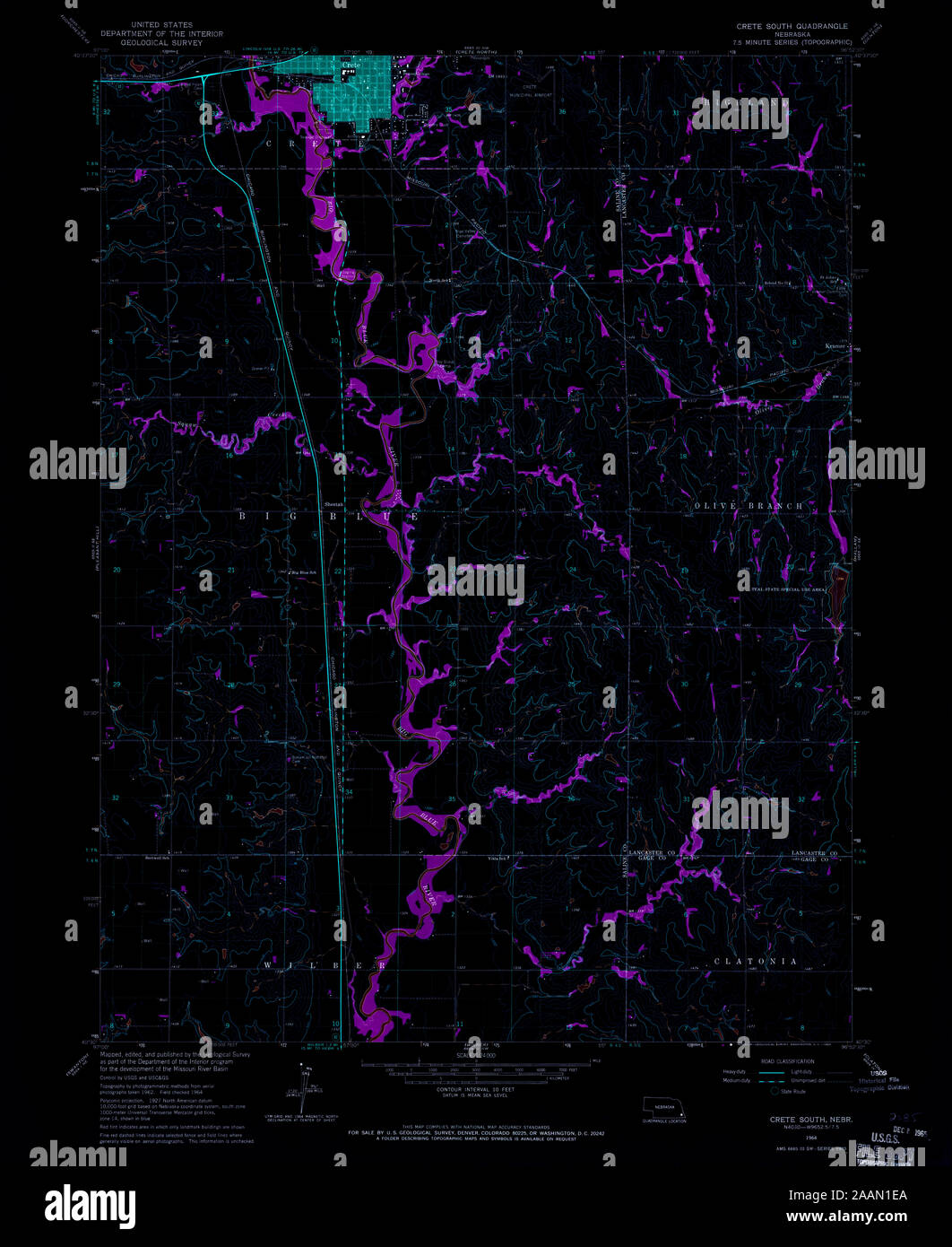 USGS TOPO Map Nebraska NE Creta Sud 316102 1964 24000 Restauro invertito Foto Stock
