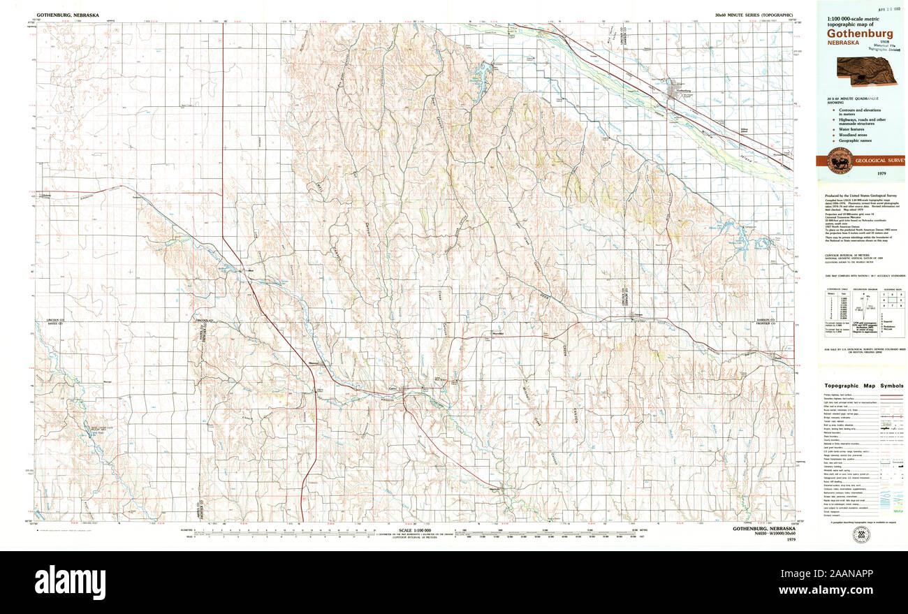 USGS TOPO Map Nebraska NE Göteborg 317732 1979 100000 Il restauro Foto Stock