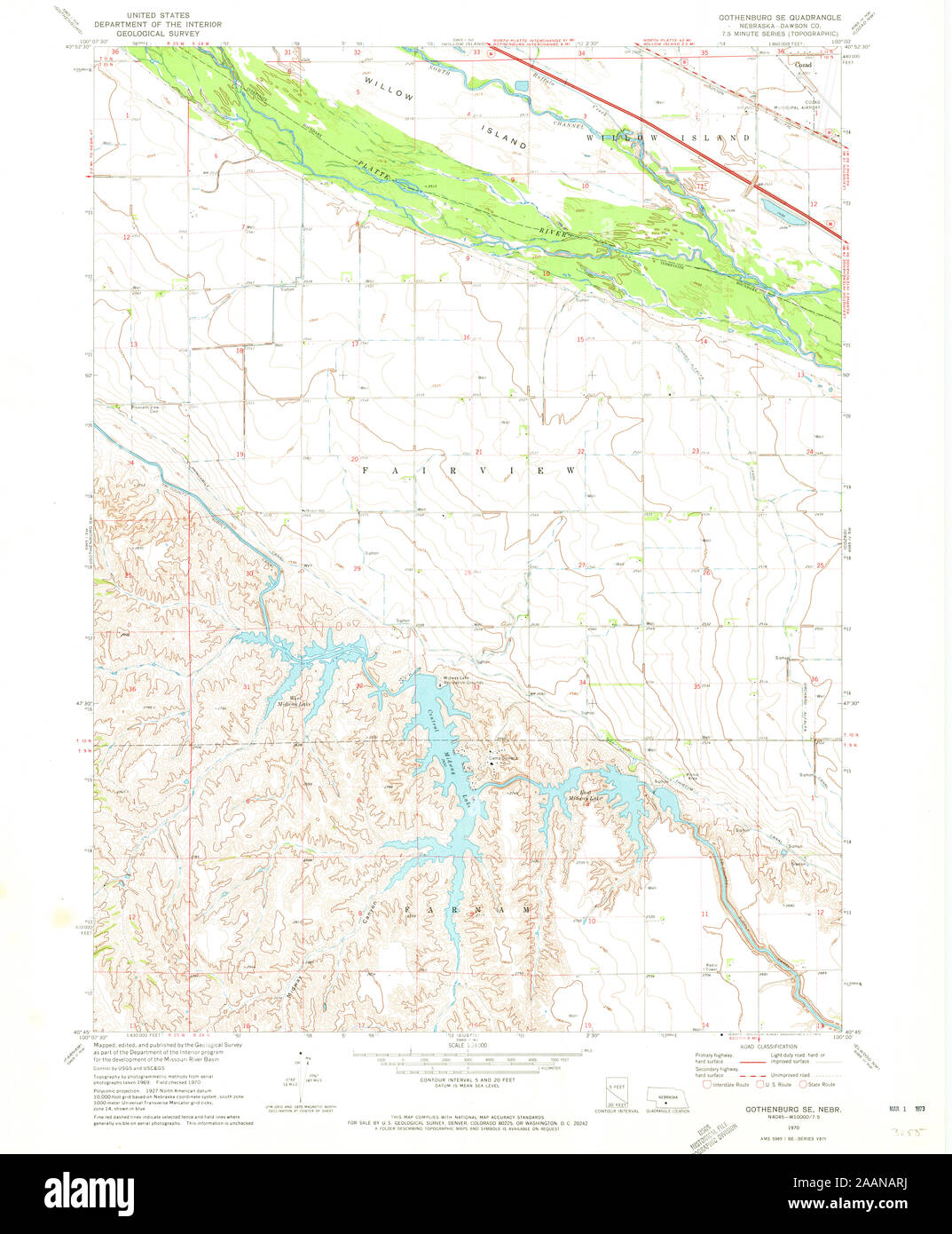 USGS TOPO Map Nebraska NE Göteborg SE 316376 1970 24000 Restauro Foto Stock