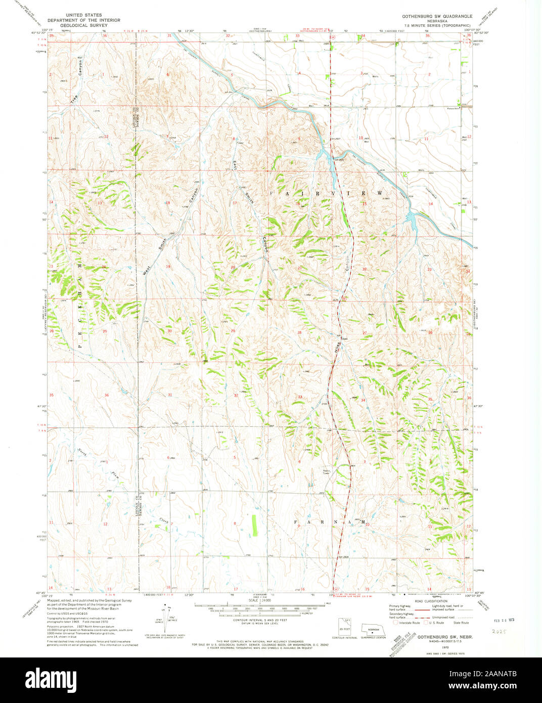 USGS TOPO Map Nebraska NE Göteborg SW 316377 1970 24000 Restauro Foto Stock
