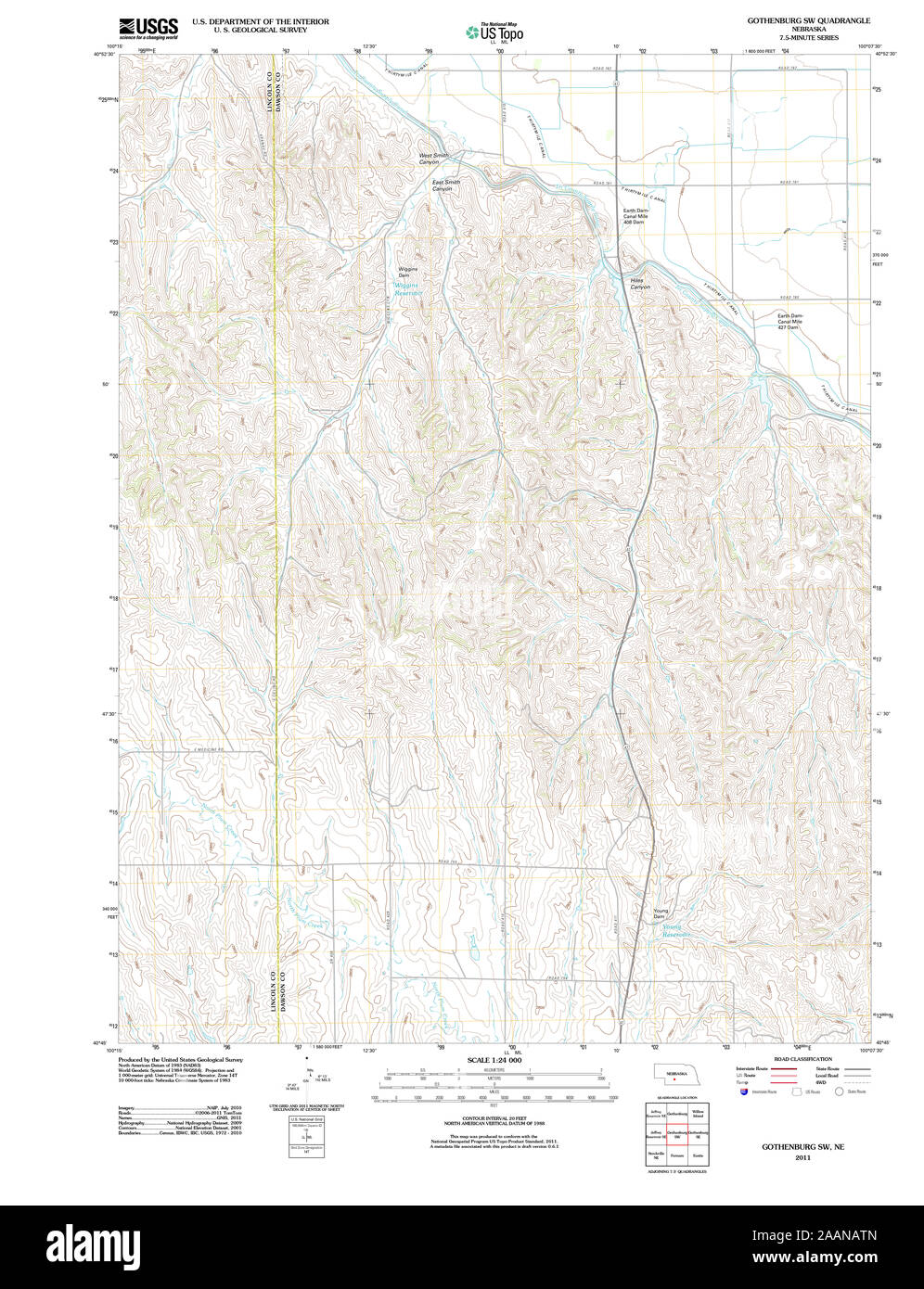USGS TOPO Map Nebraska NE Göteborg SW 20111108 TM il restauro Foto Stock