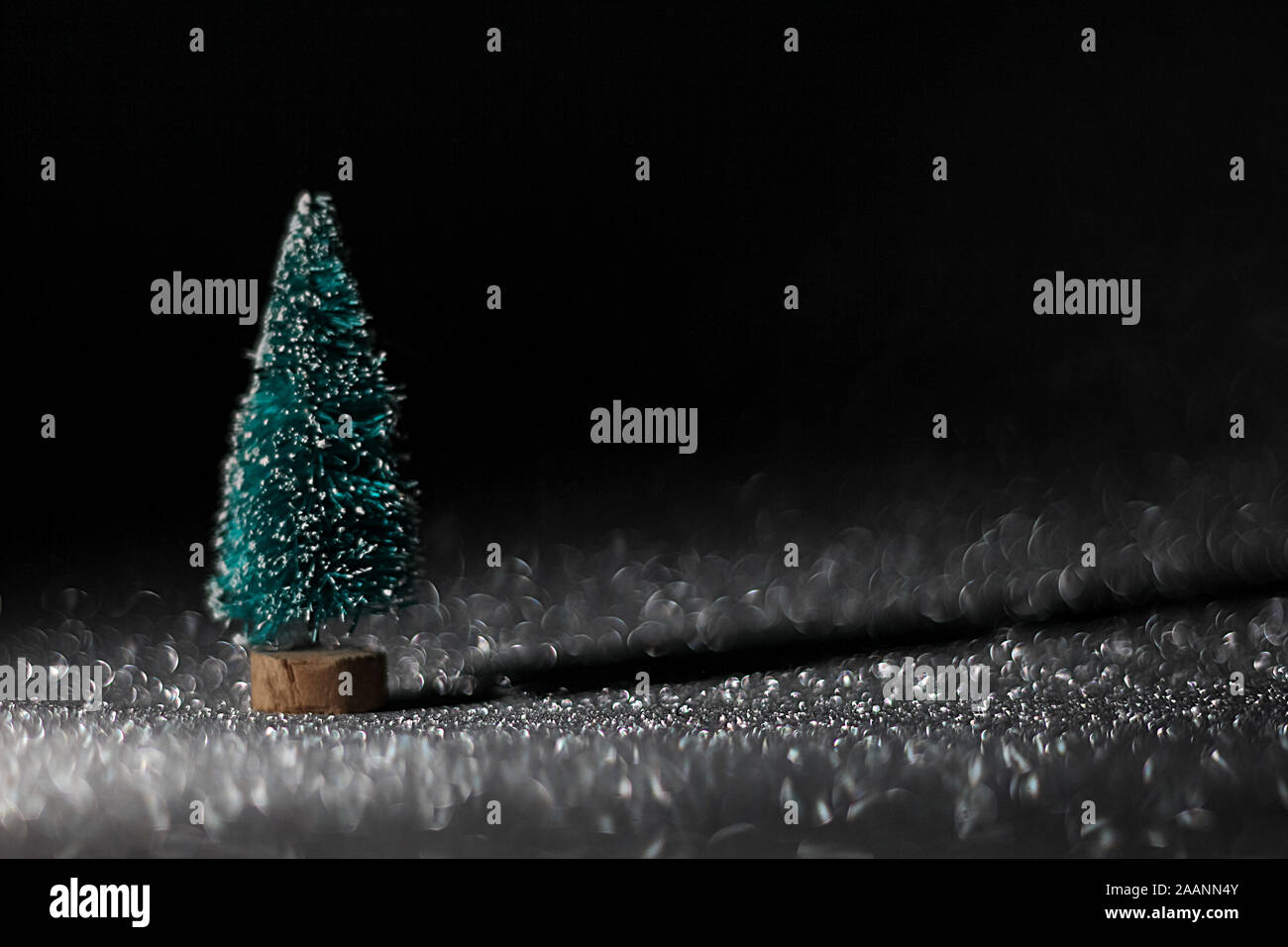 Buon Natale. Un albero di Natale in ombra su uno sfondo sfocato. Pino Evergreen con simbolo tradizionale Foto Stock