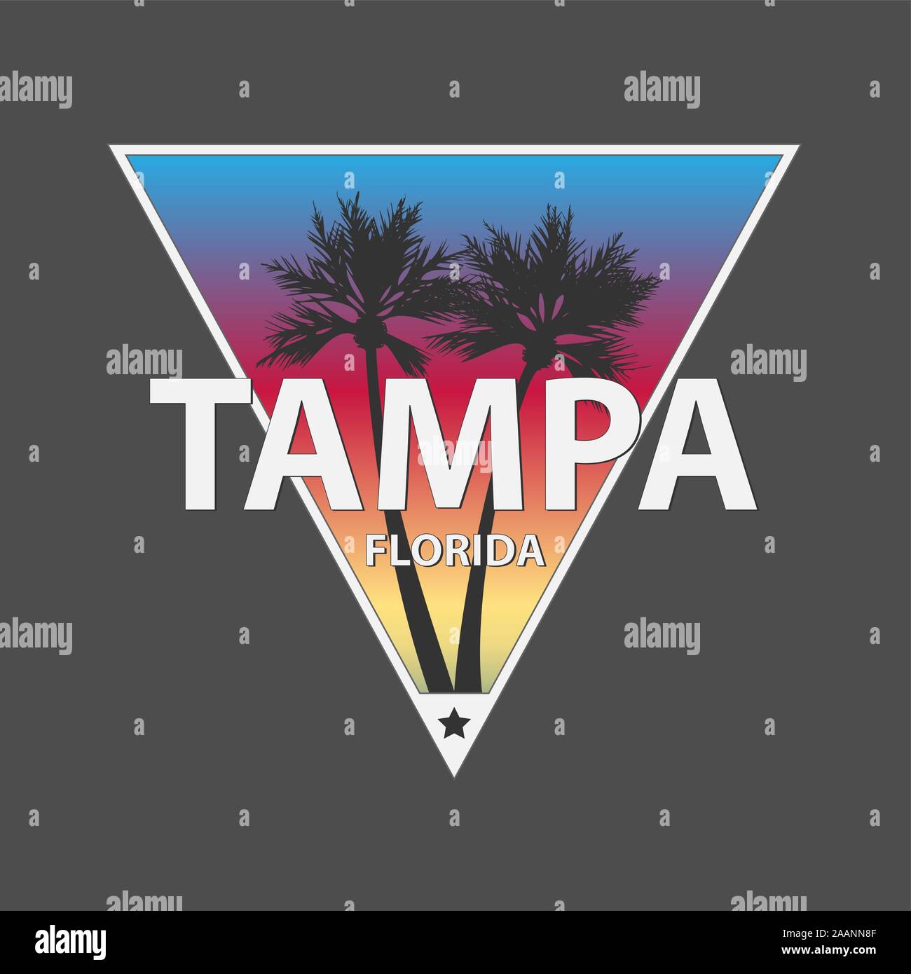 La città di Tampa destinazione di viaggio. triangel vettore logo Maglietta con palme Illustrazione Vettoriale