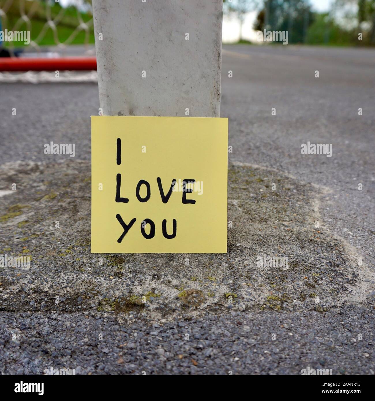 Ti amo messaggio scritto su carta, romantico statemen il giorno di san valentino Foto Stock