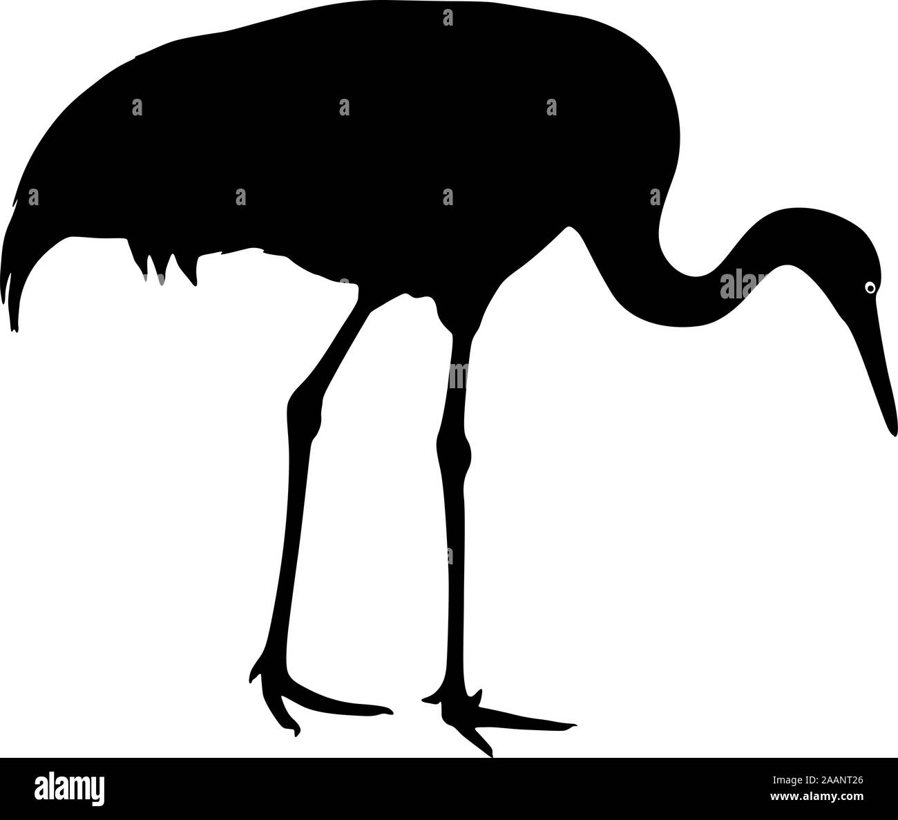 Silhouette bird gru su uno sfondo bianco. Illustrazione Vettoriale