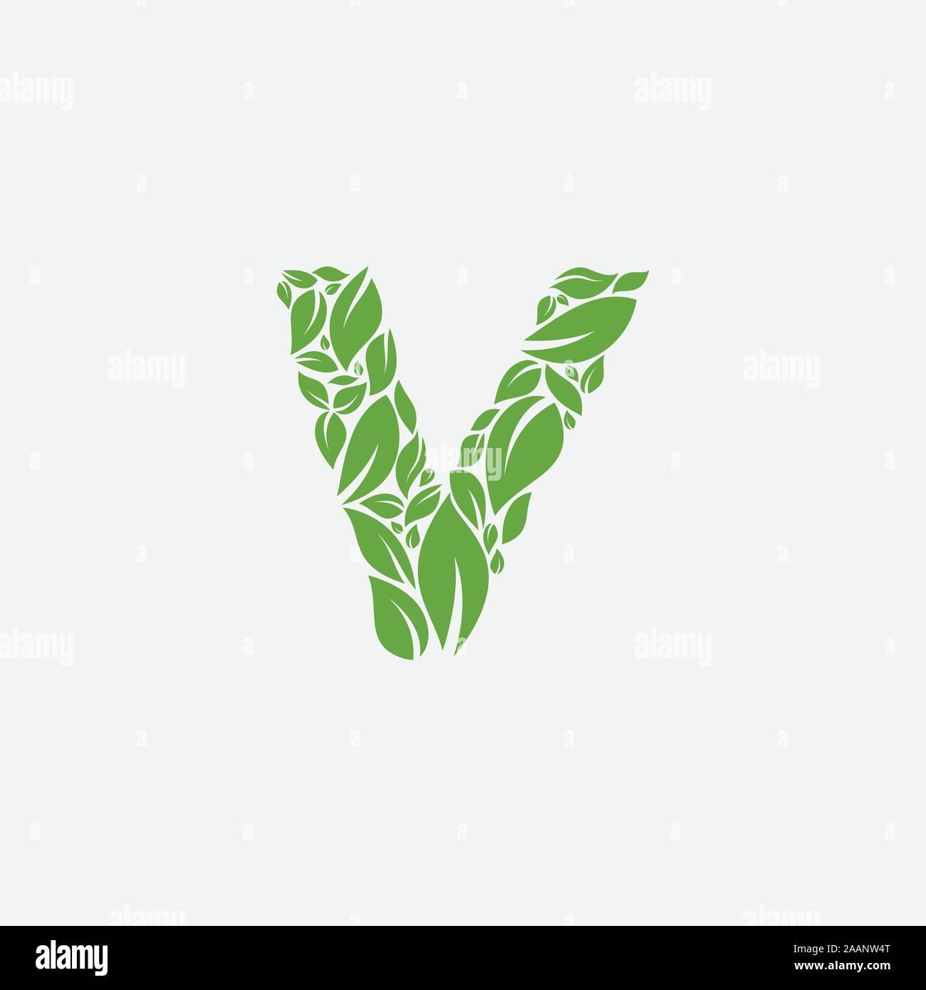 Vettore alfabeto verde logo eco con foglie, ECO-Green alfabeto icona Vettore, iniziale V con la natura logo design di ispirazione. Illustrazione Vettoriale