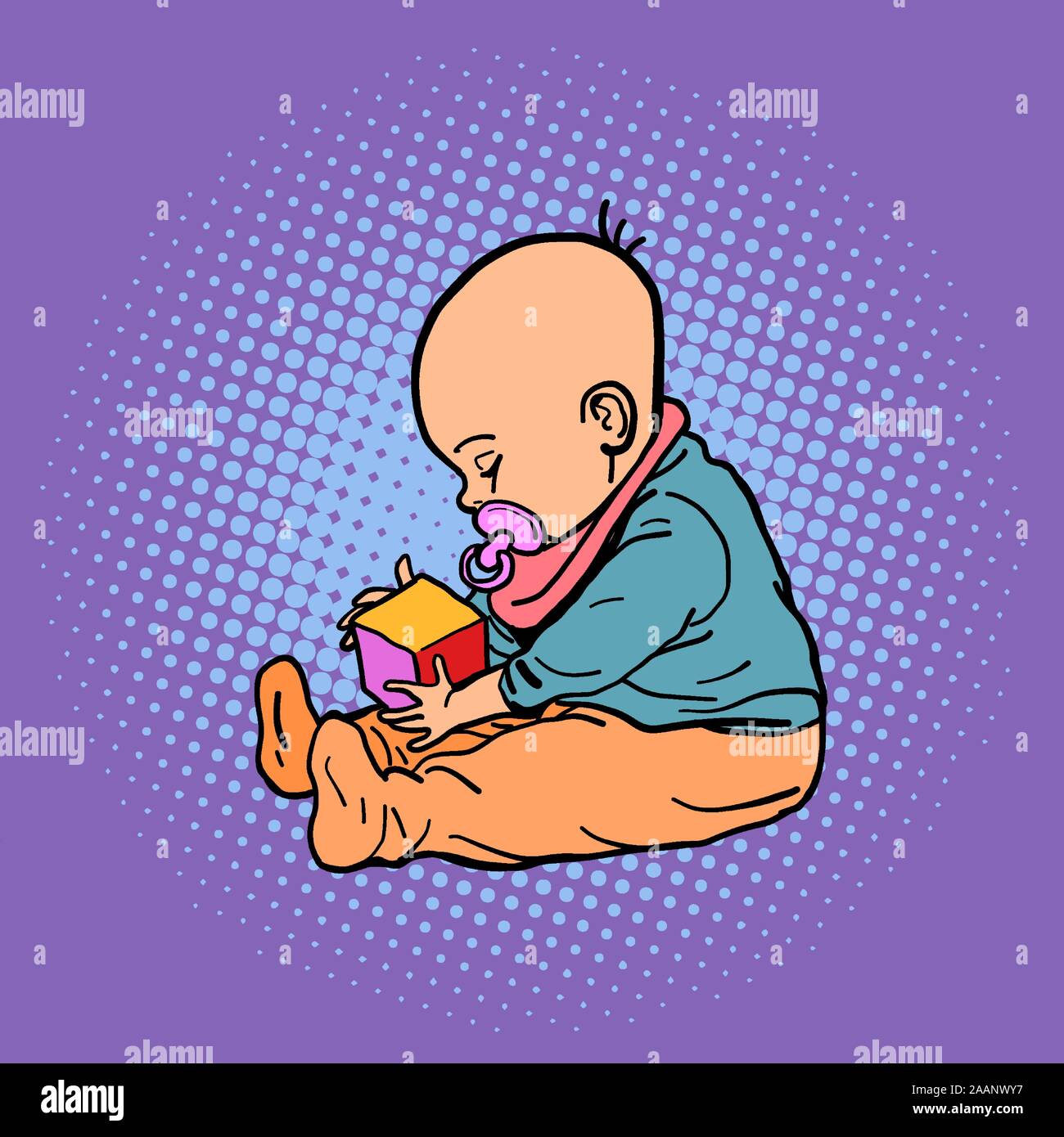 bambino piccolo che gioca con un cubo Illustrazione Vettoriale