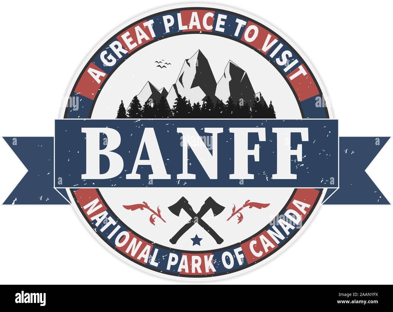 Il parco nazionale di Banff grunge timbro di gomma su sfondo bianco, illustrazione vettoriale Illustrazione Vettoriale