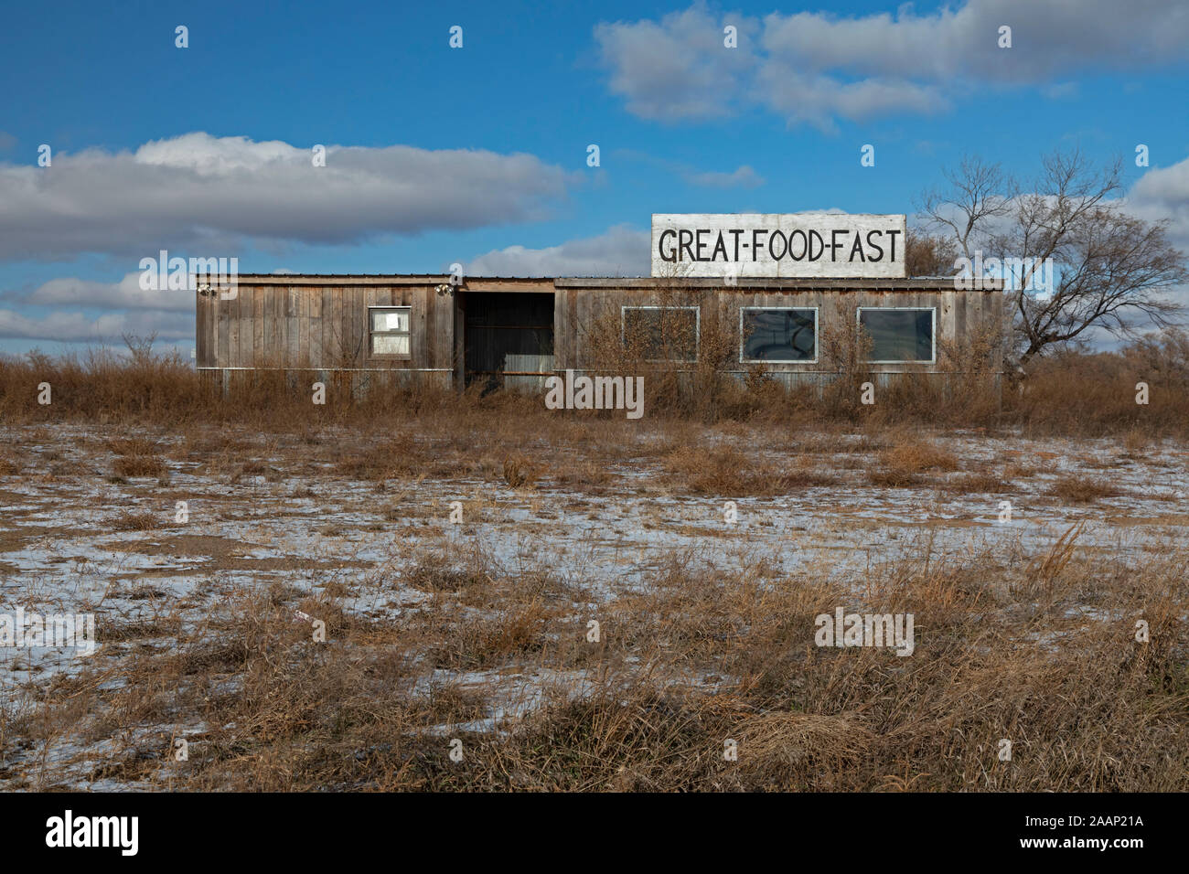 Watford City, il Dakota del Nord - ristorante abbandonati. Foto Stock