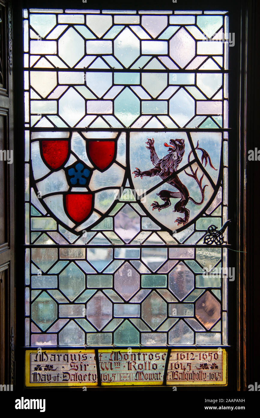 Vetrate colorate, Great Hall, Edinburgh Castel Foto Stock