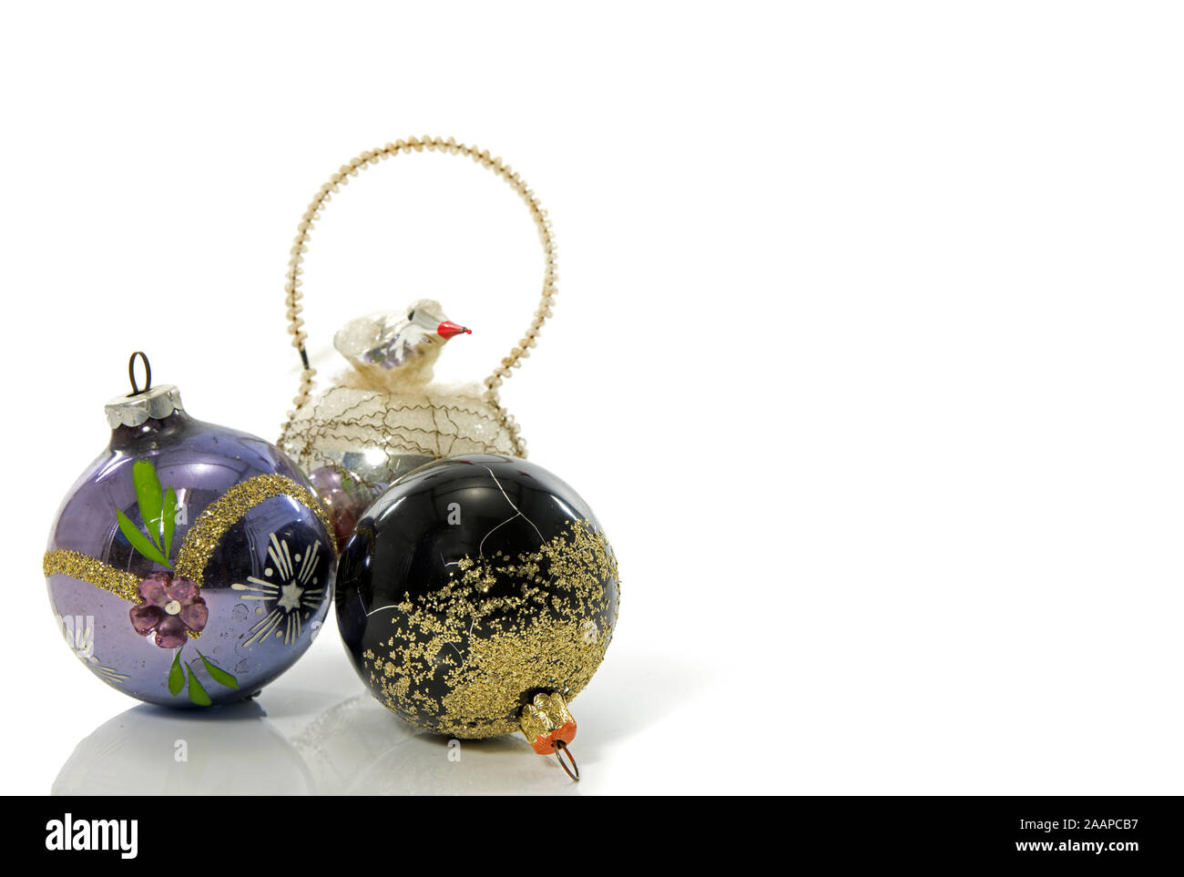 Vecchio baubles vintage per l albero di natale con un uccello tutto realizzato in vetro Foto Stock