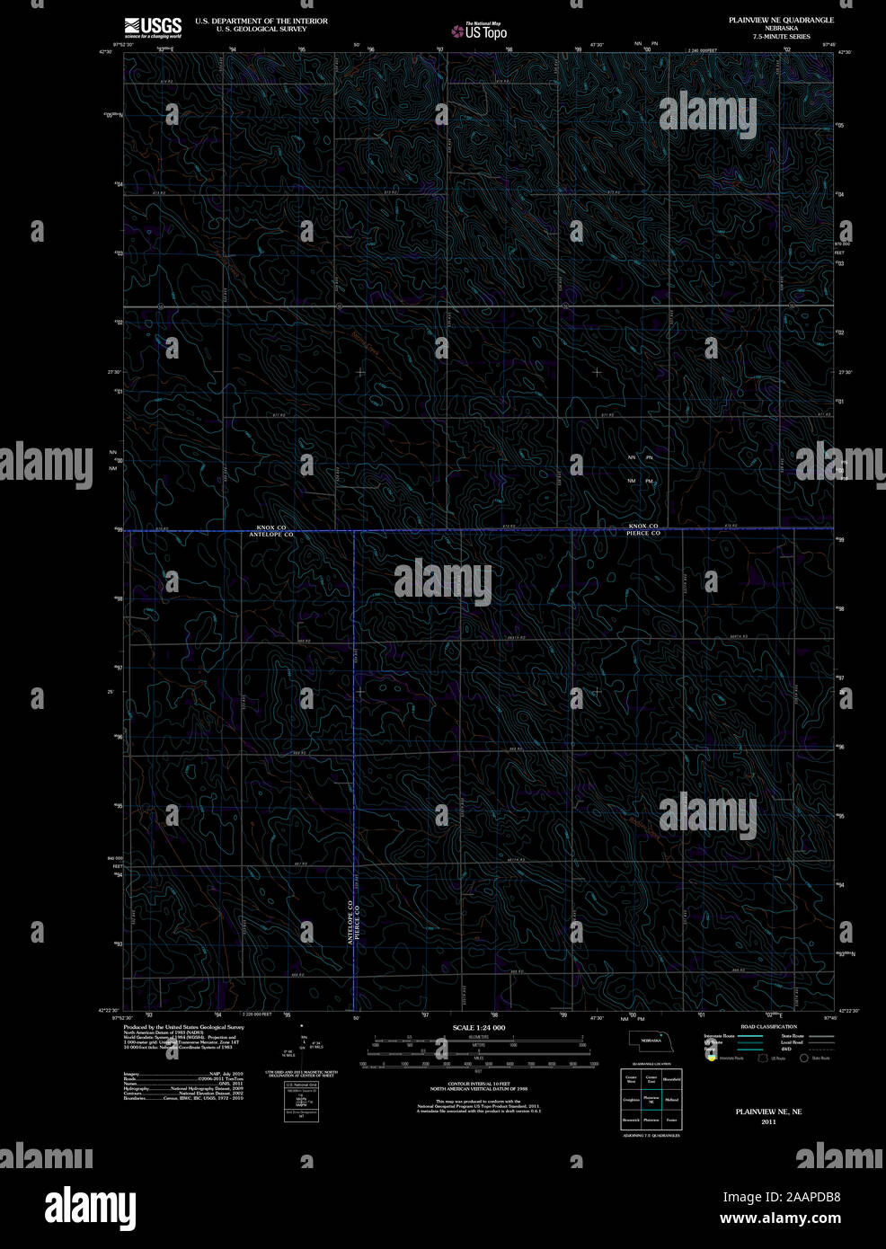 USGS TOPO Map Nebraska NE Plainview NE 20111027 TM restauro invertito Foto Stock