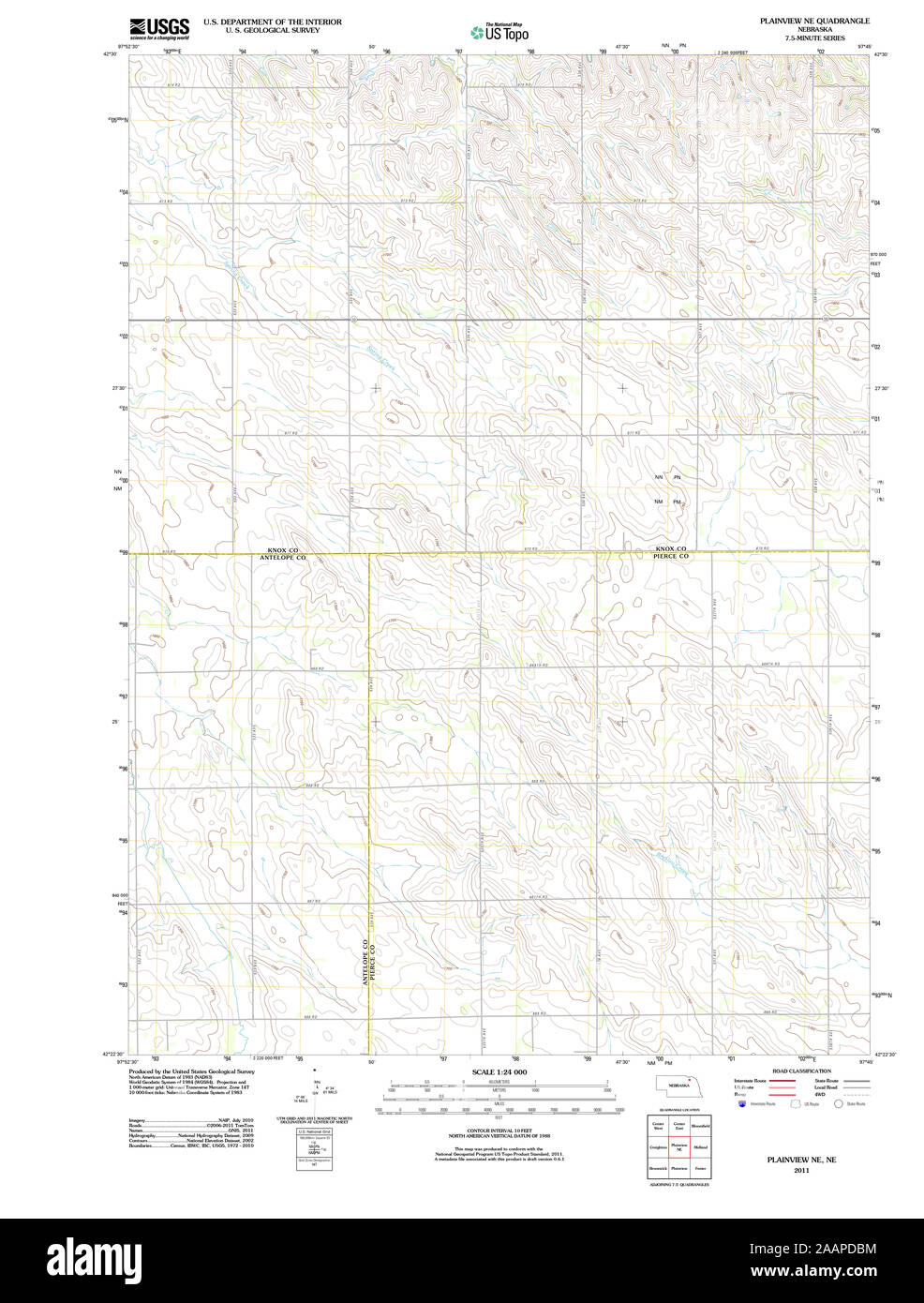 USGS TOPO Map Nebraska NE Plainview NE 20111027 TM il restauro Foto Stock