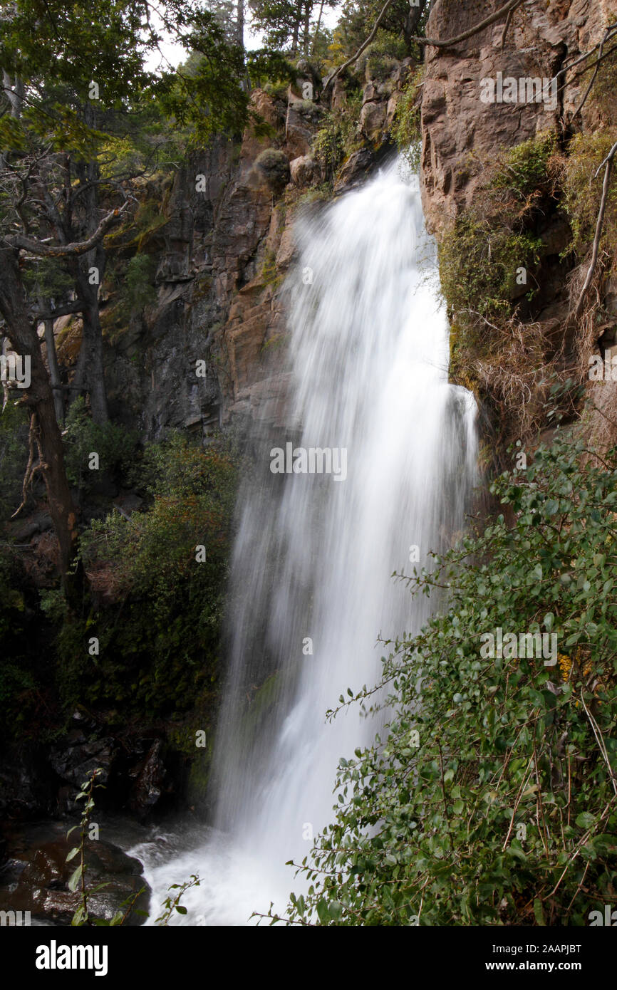 Cascata in prossimità di Trevelin, in esecuzione nel Rio Grande. Sud America. Foto Stock