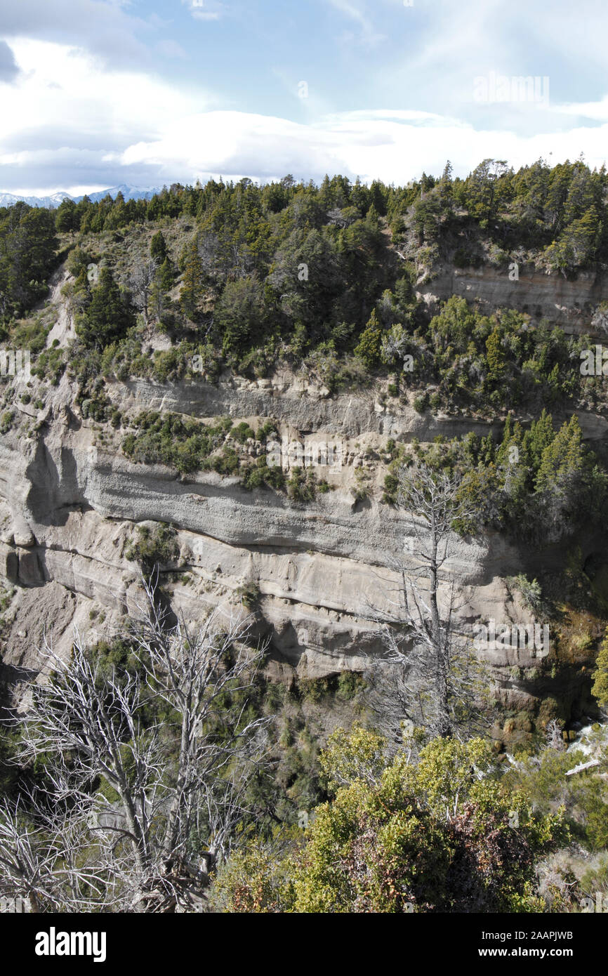 Nant y cadono le cascate Riserva Provinciale nei pressi di Trevelin e di Esquel, Chubut, Argentina, Patagonia, Foto Stock