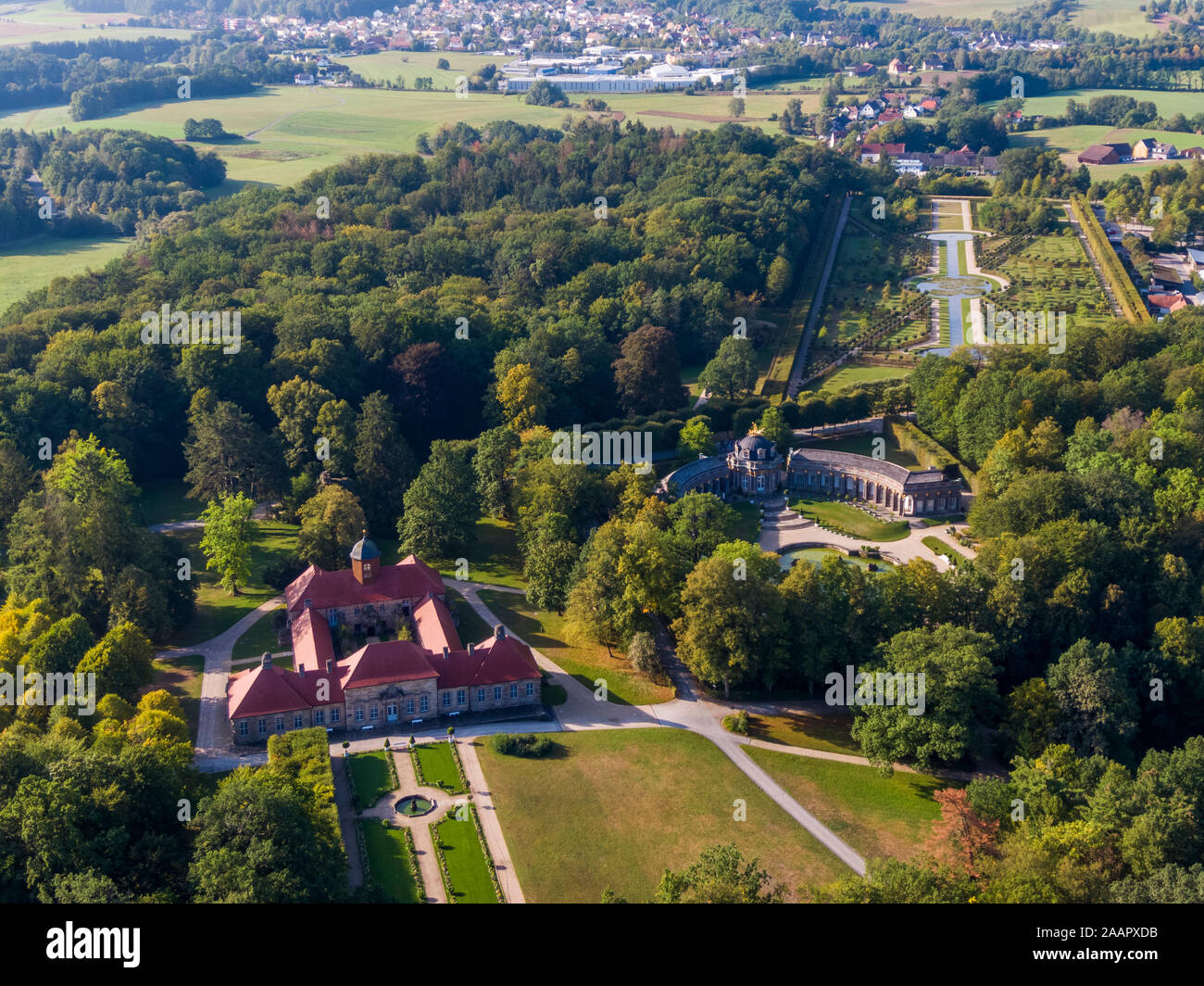 Veduta aerea del Museo dell'Ermitage di Bayreuth, Germania Foto Stock