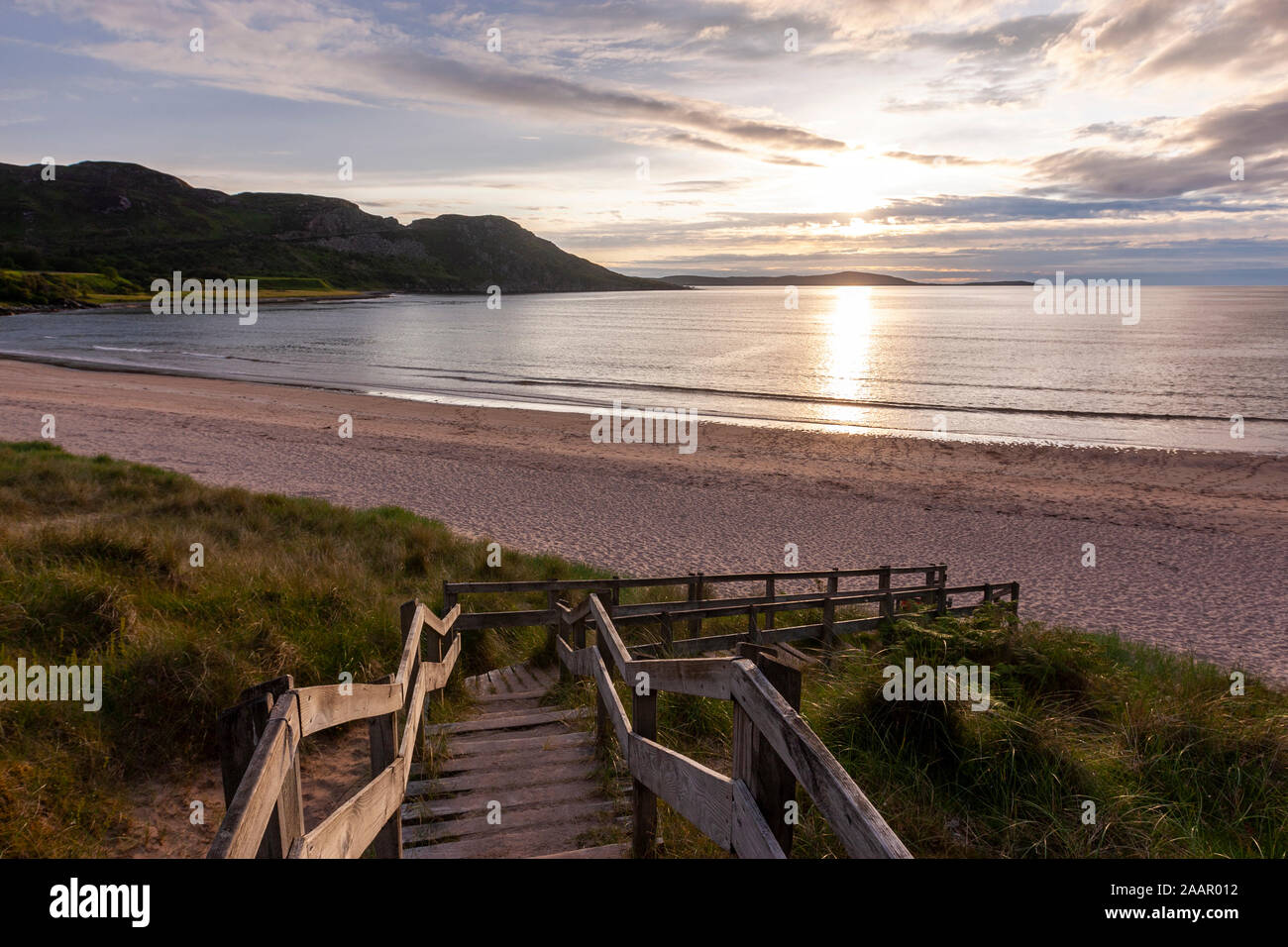 Gruinard spiaggia al tramonto, Gruinard Bay, Garve, Highland, Scotland, Regno Unito Foto Stock