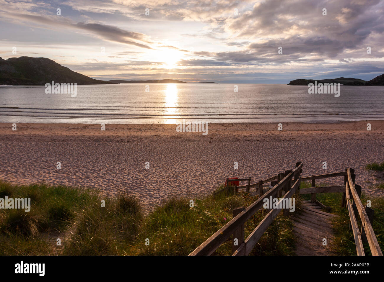 Gruinard spiaggia al tramonto, Gruinard Bay, Garve, Highland, Scotland, Regno Unito Foto Stock