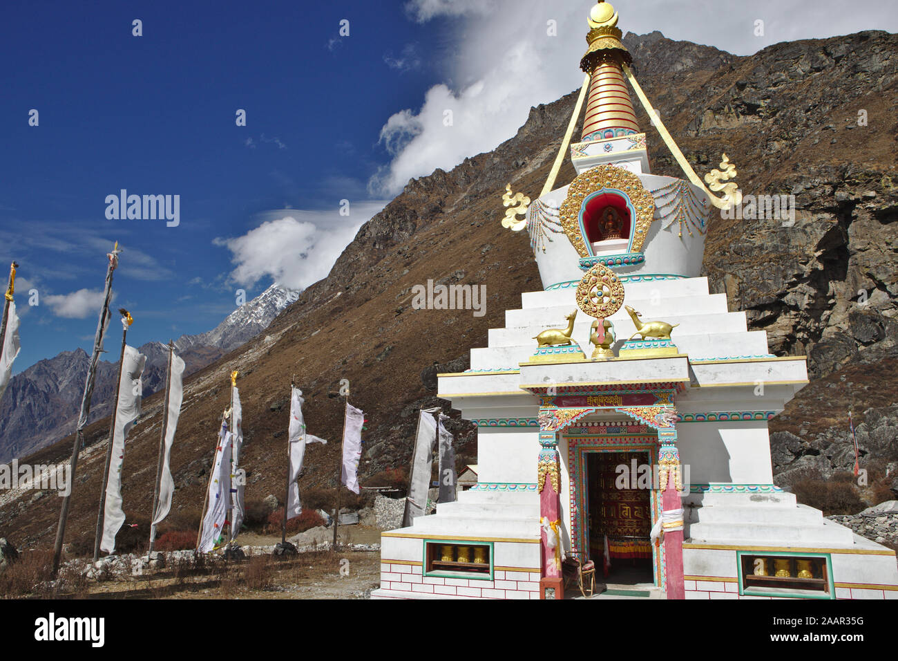 Stupa buddisti in montagna himalayana Foto Stock