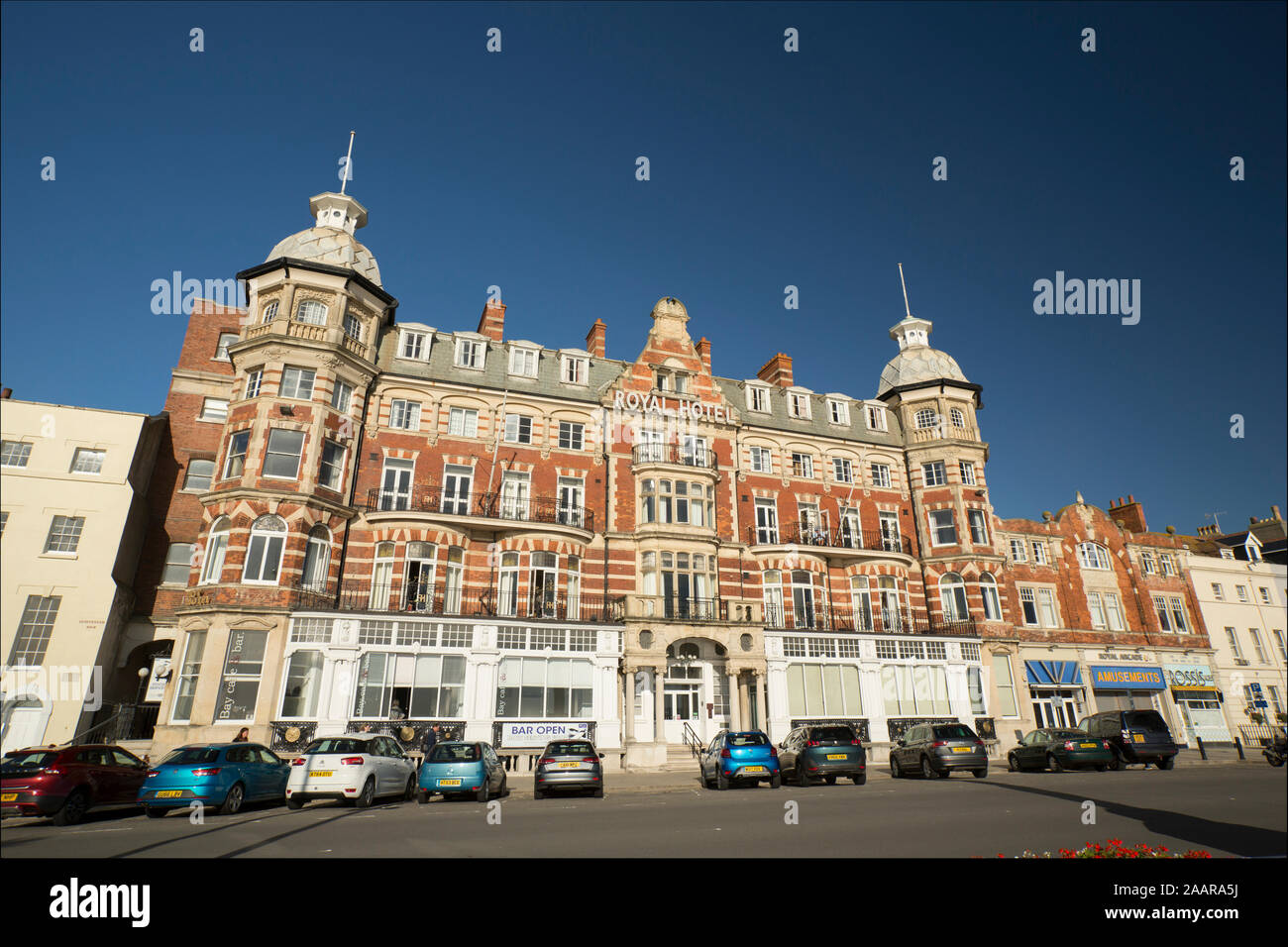 Il Royal Hotel sul lungomare di Weymouth. Il Dorset England Regno Unito GB. Foto Stock