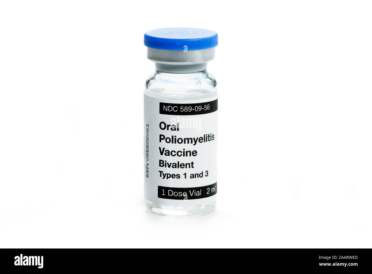 Poliomielite Orale virus Mielite flaconcino di vaccino isolati su sfondo bianco. Foto Stock