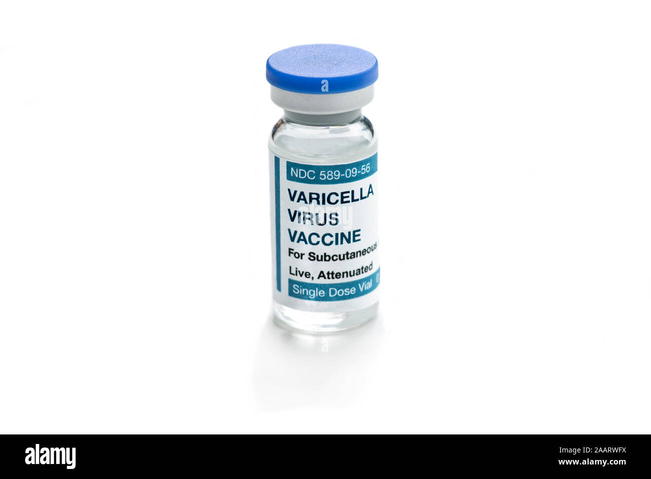Virus della varicella flaconcino di vaccino isolati su sfondo bianco. Foto Stock