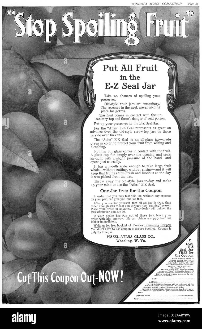 'Stop rovinando la frutta - Hi-res (A3+) ritoccate e rilancia la conservazione alimentare pubblicità adottate dalla rivista 1911 Foto Stock